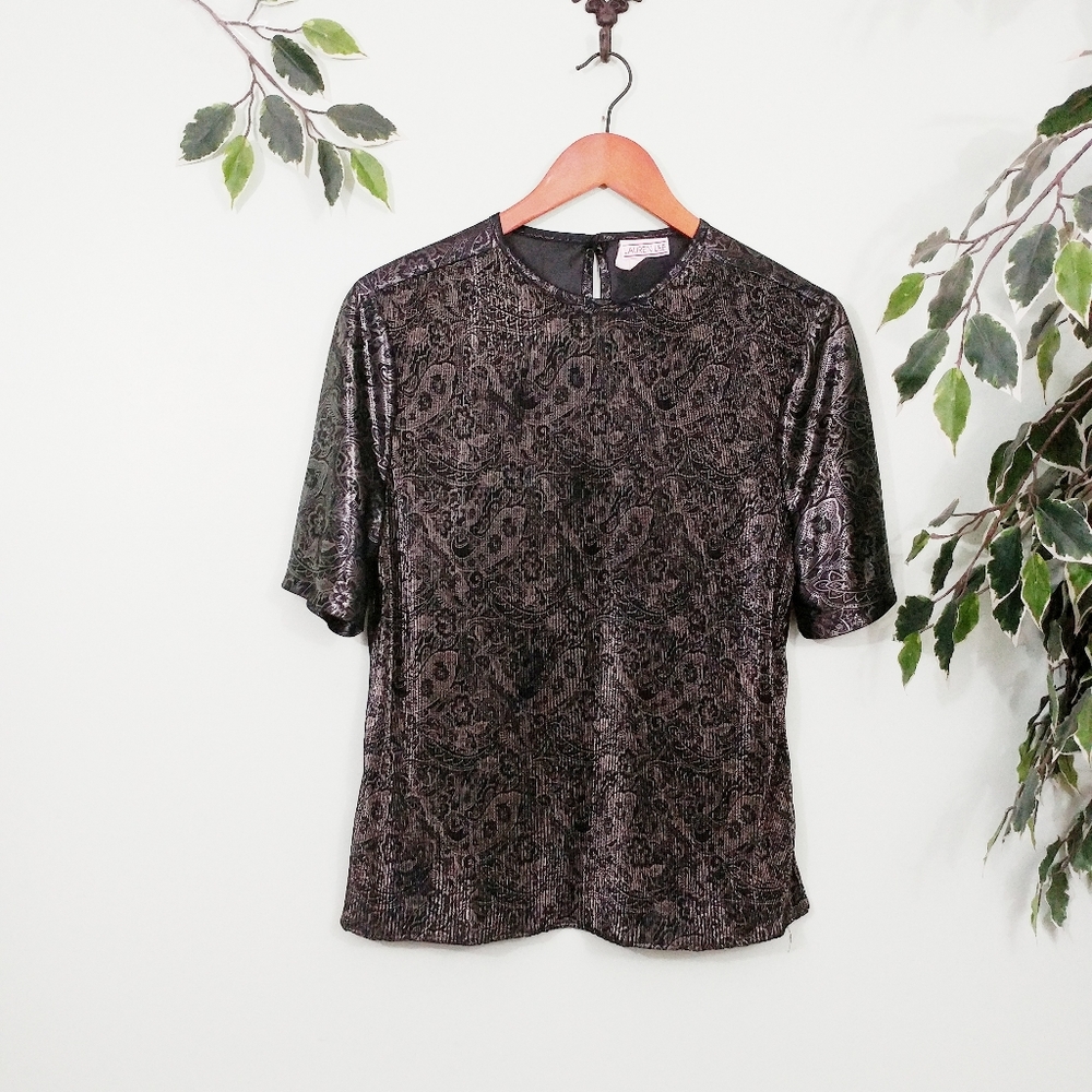 5/$18 Vintage Lauren Lee Tee Silky Patterned Blouse